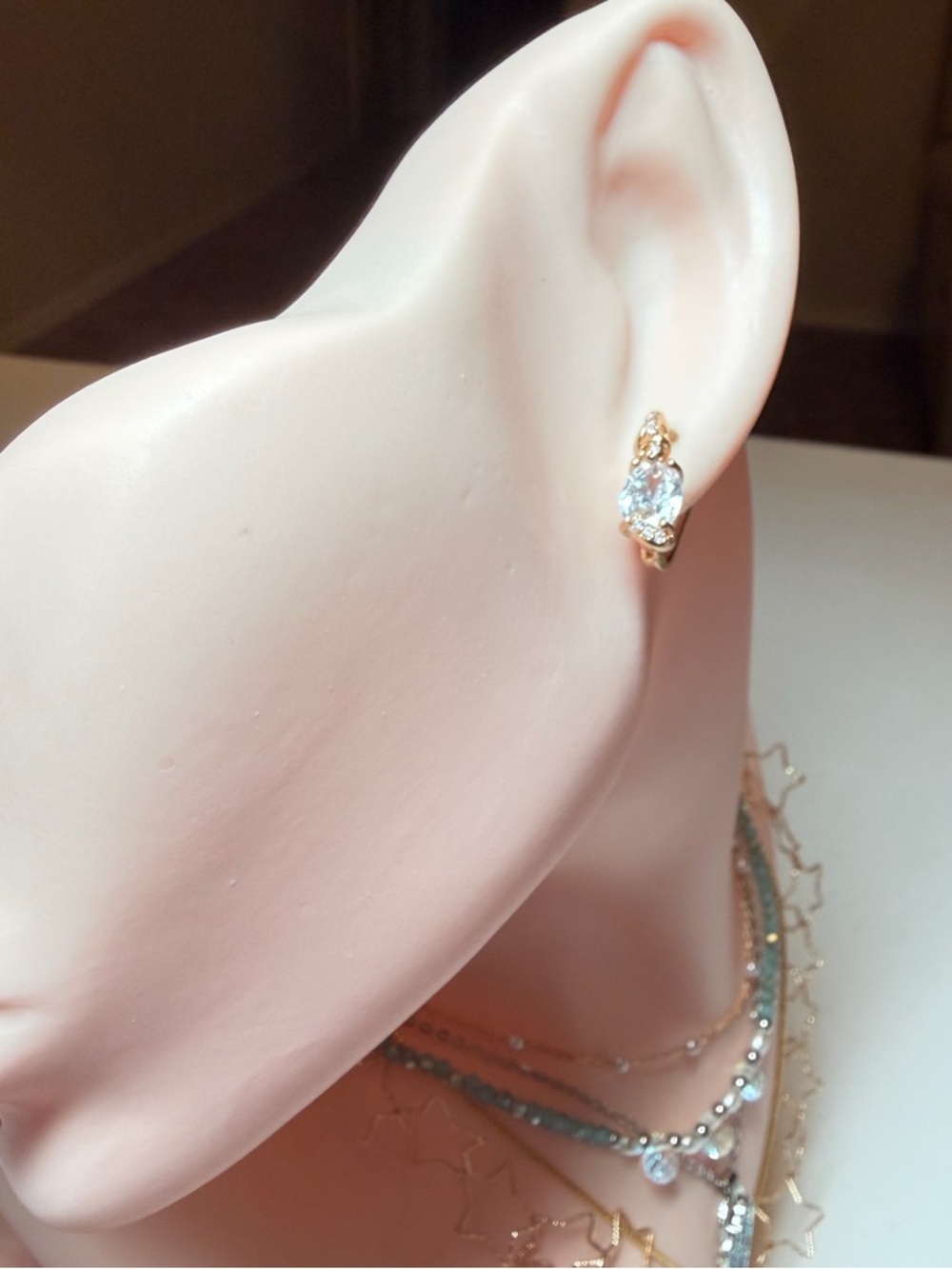 18K Gold Plated White Stone Stud Earrings. - Picture 4 of 6